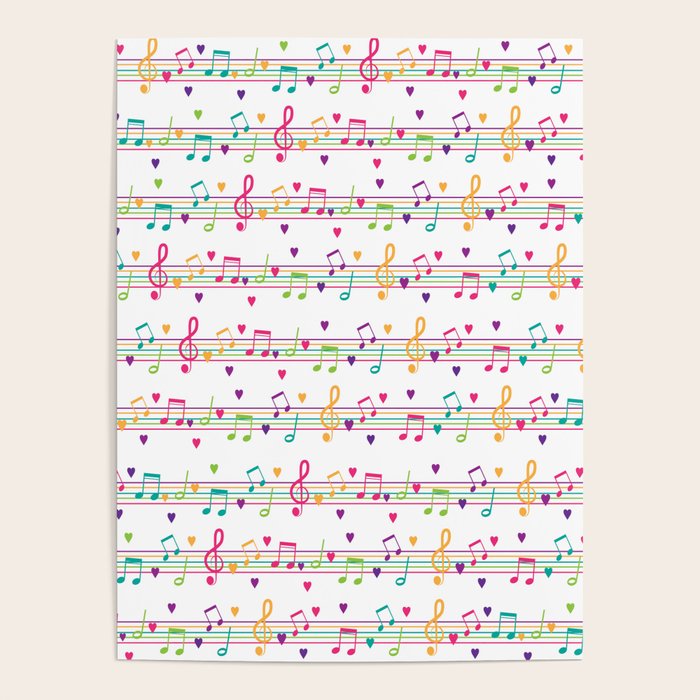 Colorful Music Notes Symbols On Staffs Design Poster by Created