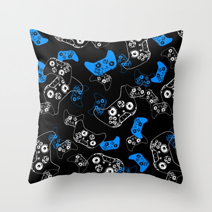Video Game Blue on Black Throw Pillow by ts55 | Society6