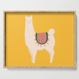 Fancy Llama - Yellow Background Serving Tray