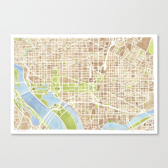 Washington DC watercolor city map Canvas Print