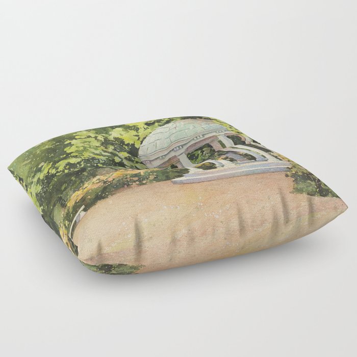 Watercolor painting of Old Well on University of North Carolina (UNC)- Chapel Hill, NC Floor Pillow