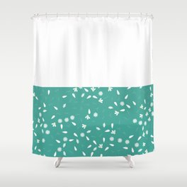 White Chamomile Leaves on Horizontal White and Holiday Turquoise Split  Shower Curtain