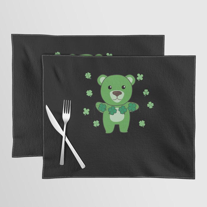 Bear With Shamrocks Cute Animals For Luck Placemat