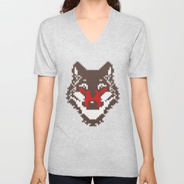 Fair isle knitting grey wolf // oak and taupe brown wolves red moons and pine trees V Neck T Shirt