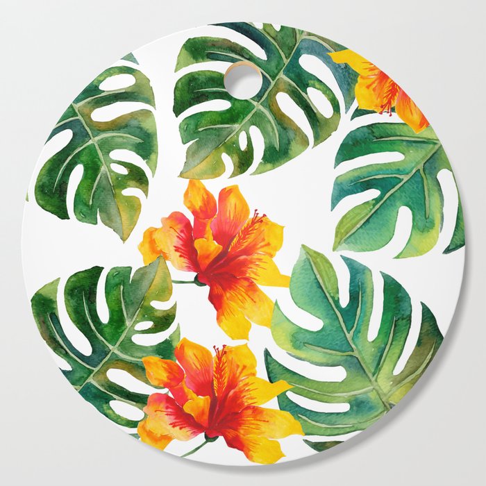 Monstera And Hibiscus Cutting Board
