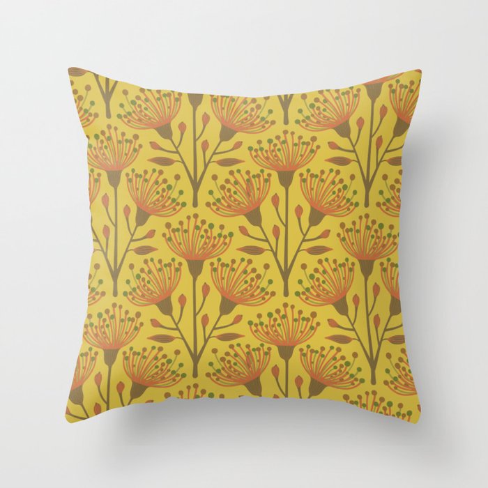 EUCALYPTUS FLORAL in YELLOW OCHRE AND TERRACOTTA Throw Pillow