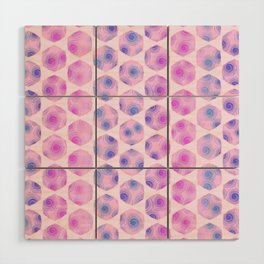 Modern Geometric Hexagons With Swirls Pink Blue Wood Wall Art