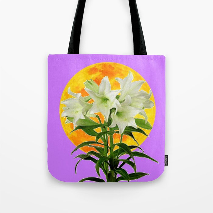 EASTER LILIES ON LILAC GOLDEN MOON Tote Bag
