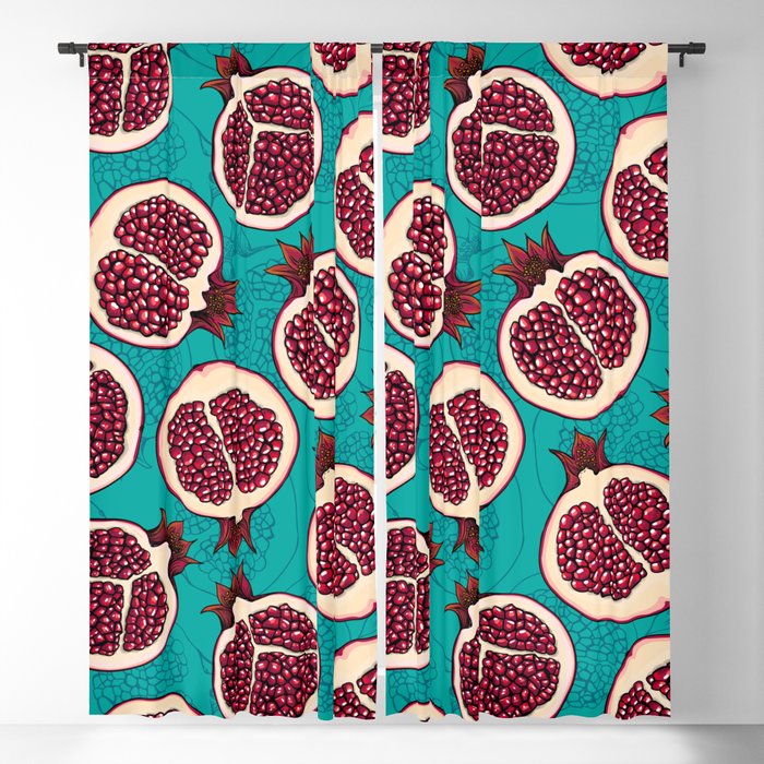 Pomegranate slices on turquoise Blackout Curtain