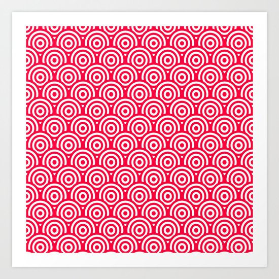 Red/Pink & White Geometric Circle Pattern Art Print