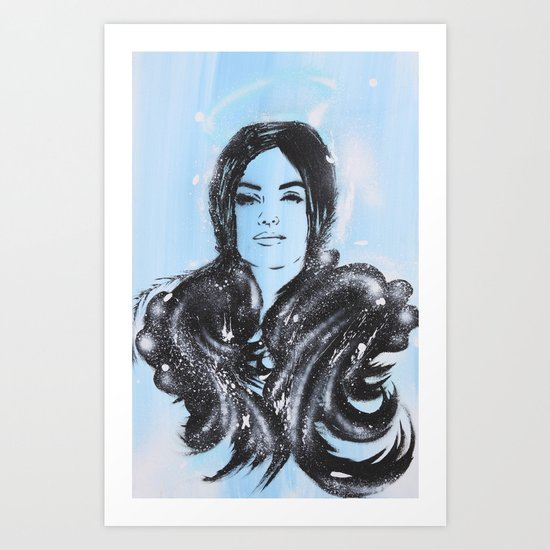 Dark Angel Stencil Face With Black Wings Acrylics & Spray Paint Art Print