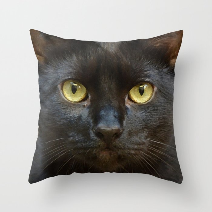 Designart Funny Black Cat Illustration - Animal Throw Pillow - 12x20
