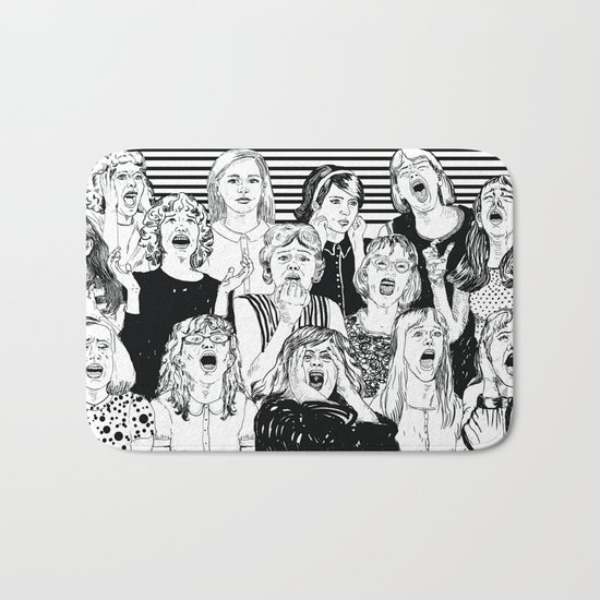 Wild girls. Black and white illustration. Bath Mat