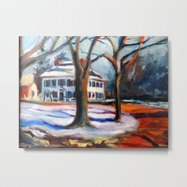 Old Sturbridge Village Metal Print | Colonial, Oil, Painting, Red, Home, Snow, Lauraleeart, Landscape, Americana, House 