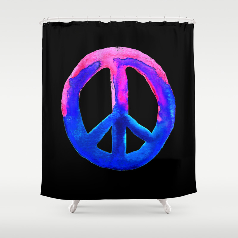 Pink Blue Watercolor Tie Dye Peace Sign Shower Curtain By