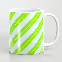 [ Thumbnail: Green and Light Cyan Colored Striped/Lined Pattern Coffee Mug ]
