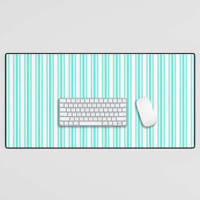 Trendy Large Aqua Gift Box Pastel Aqua French Mattress Ticking Double Stripes Desk Mat