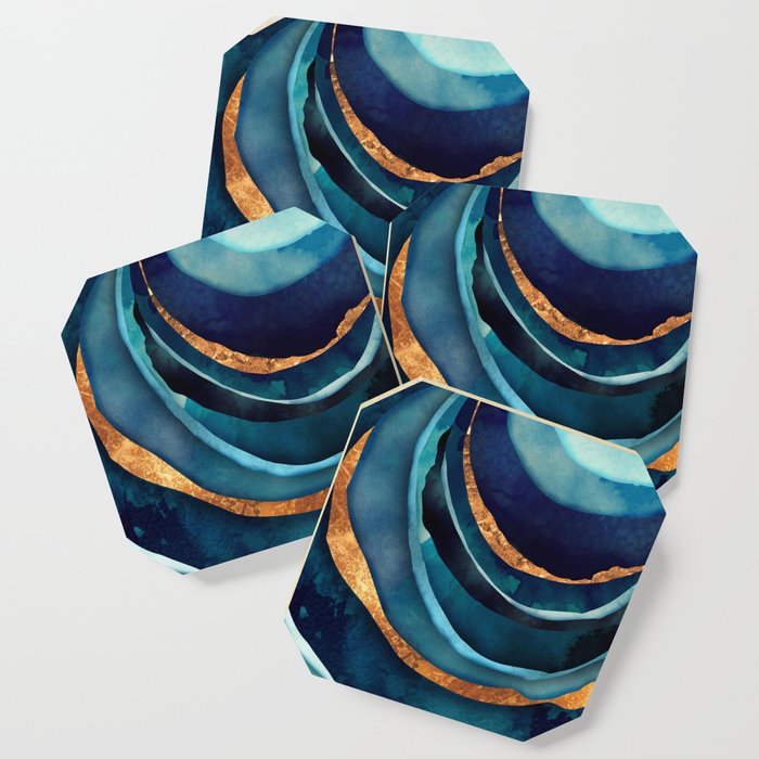 Abstract Blue with Gold Coaster