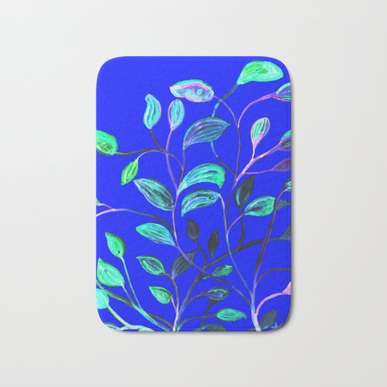 Blue Night's Red and Green Leaves! Bath Mat