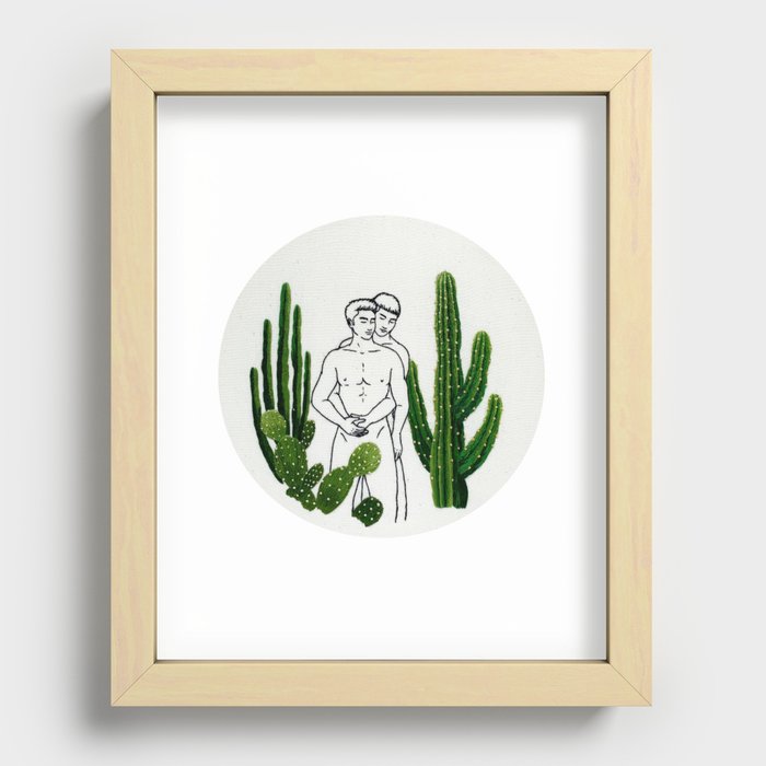Embroidery art "Cactus" printed/ Gay art Recessed Framed Print