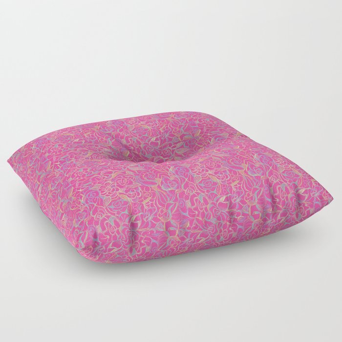 Magenta Stitch Roses Floor Pillow