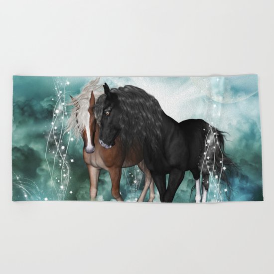 Wonderful couple horses Beach Towel