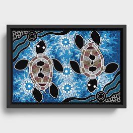 Authentic Aboriginal Art - Sea Turtles Framed Canvas