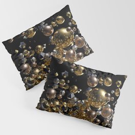 Elegant Abstract Geometry Explosion -Gold and Silver,Black- Pillow Sham