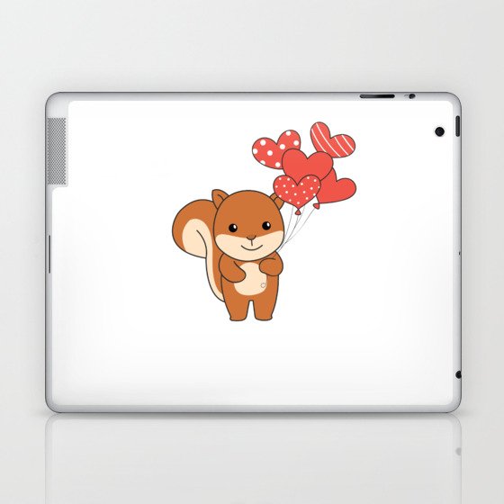 Squirrel Cute Animals Hearts Balloons Valentine Laptop & iPad Skin