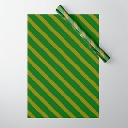 [ Thumbnail: Green and Dark Green Colored Lined/Striped Pattern Wrapping Paper ]