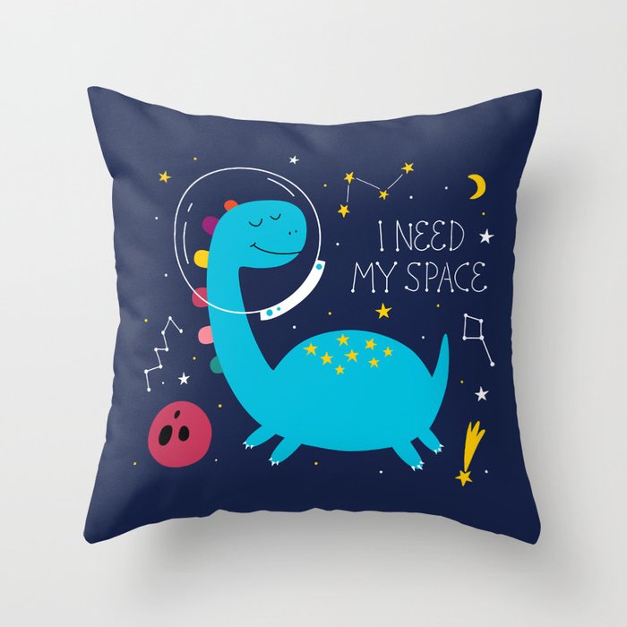 Cute dinosaur in space. Dinosaur astronaut. Throw Pillow