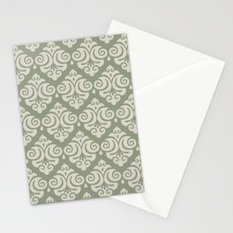Victorian Gothic Pattern 528 Sage Green and Beige Stationery Card