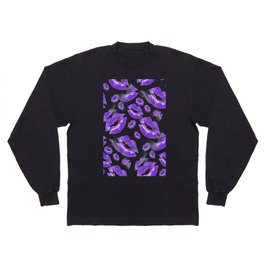 Two Kisses Collided Luscious Lilac Colored Lips Pattern Long Sleeve T-shirt