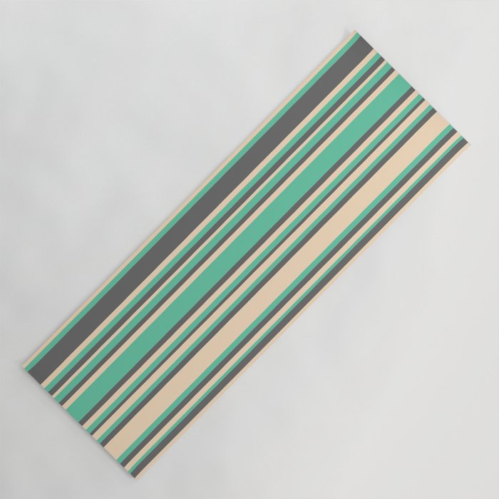 Aquamarine, Dim Gray, and Bisque Colored Lines/Stripes Pattern Yoga Mat