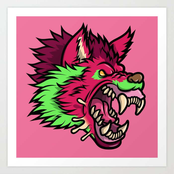 Pink Punk Wolf Art Print