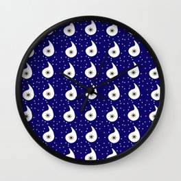 Navy Blue Paisley Polka Dot Pattern Wall Clock
