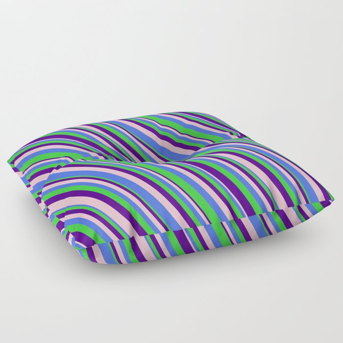 Pink, Royal Blue, Lime Green, and Indigo Colored Lined/Striped Pattern Floor Pillow