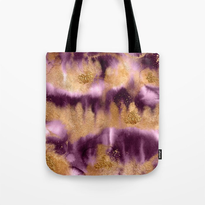 Purple Magenta And Gold Watercolor Texture Tote Bag