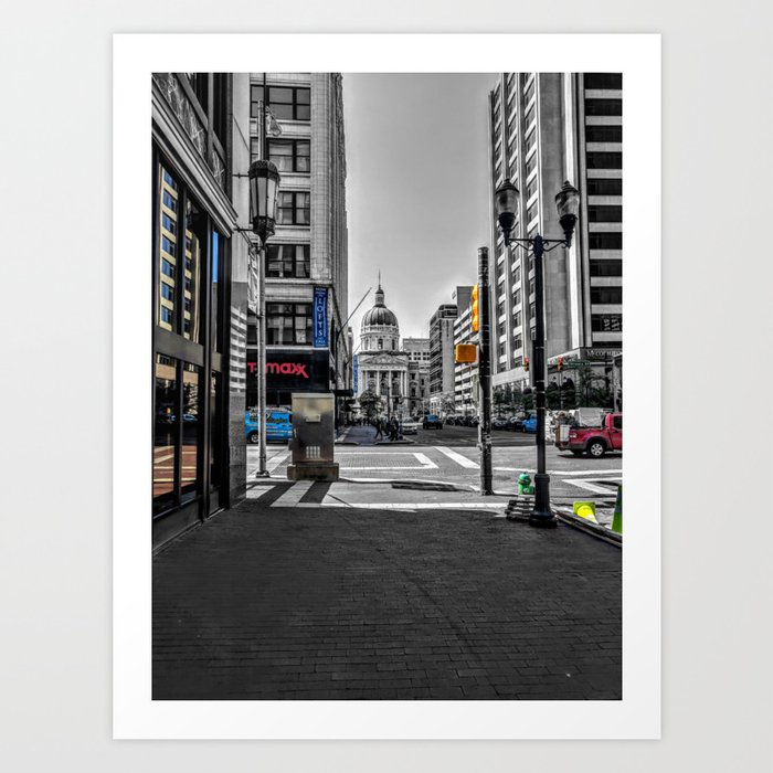 Downtown Indianapolis Photograph Color/Black & White Mashup Art Print