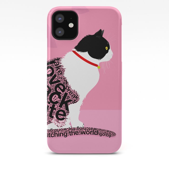 Typographic Black And White Kitty Cat Portrait On Pink 2