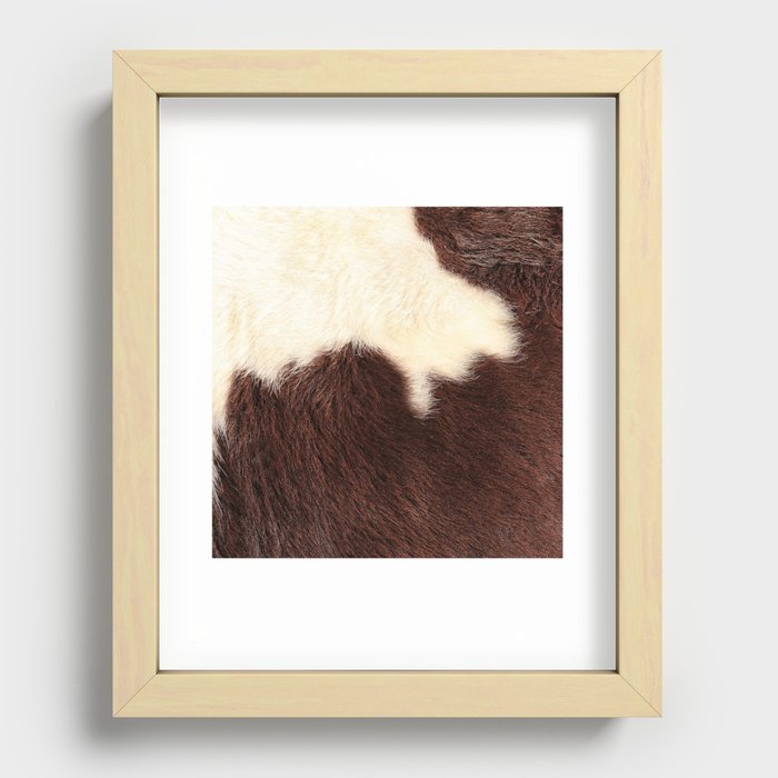 Brown and White Cow Skin Print Pattern Modern, Cowhide Faux Leather Recessed Framed Print