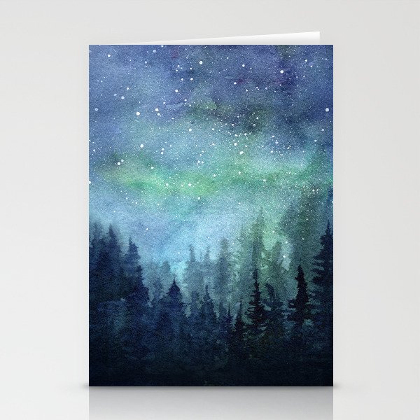 Watercolor Galaxy Nebula Northern Lights Painting Stationery Cards