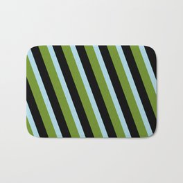 [ Thumbnail: Light Blue, Green & Black Colored Striped/Lined Pattern Bath Mat ]