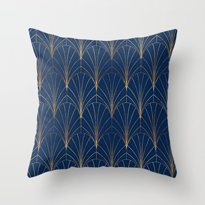 Art Deco Waterfalls // Navy Blue Throw Pillow