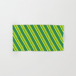 [ Thumbnail: Yellow and Sea Green Colored Stripes Pattern Hand & Bath Towel ]