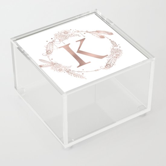 Letter K Rose Gold Pink Initial Monogram Acrylic Box By Naturemagick Society6