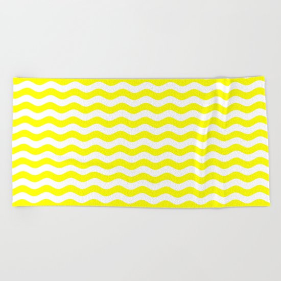 Wavy Stripes (Yellow/White) Beach Towel