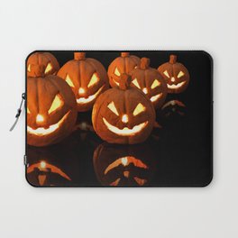 Halloween Pumpkin with Burning Candles on Black Background Laptop Sleeve