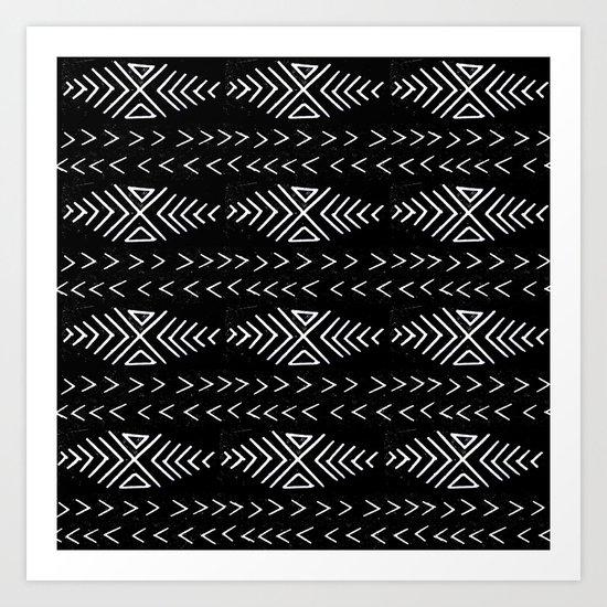 mudcloth 4 minimal textured black and white pattern home decor minimalist Art Print