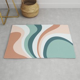 Retro Abstract Waves Teal, Light Blue, Blush Pink and Salmon Area & Throw Rug